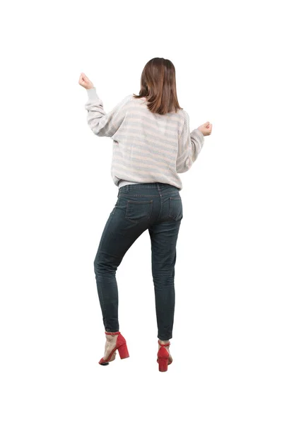 Junge Hübsche Frau Tanzt Ganzkörperausschnitt Person Vor Weißem Hintergrund — Stockfoto