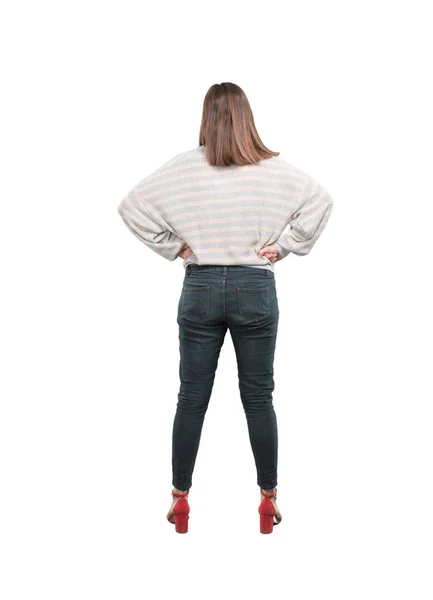 Young Pretty Woman Facing Challenge Proud Pose Full Body Cutout — Stock Photo, Image