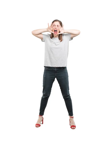 Young Pretty Woman Shouting Angry Expression Full Body Cutout Person — Stock Photo, Image