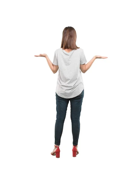 Young Pretty Woman Thinking Confused Full Body Cutout Person White — Stock Photo, Image