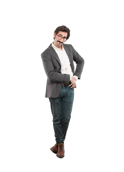 Young Crazy Man Proud Pose Full Body Cutout Person White — Stock Photo, Image