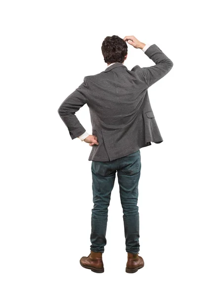 Young Crazy Man Thinking Confused Full Body Cutout Person White — Stock Photo, Image