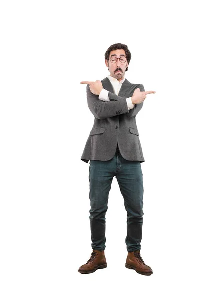 Young Crazy Man Confused Doubting Expression Full Body Cutout Person — Stock Photo, Image