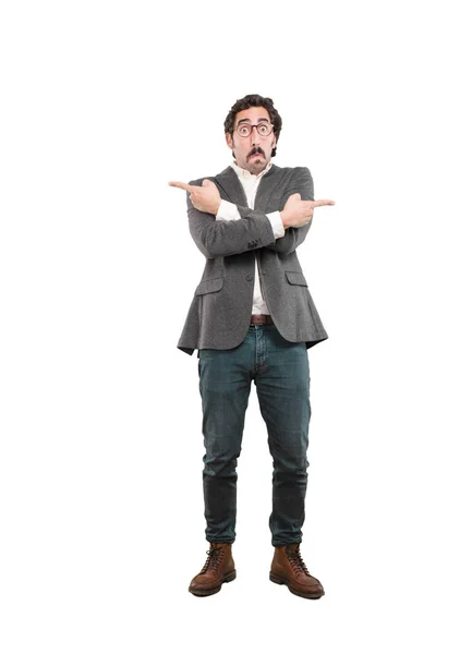 Young Crazy Man Confused Doubting Expression Full Body Cutout Person — Stock Photo, Image