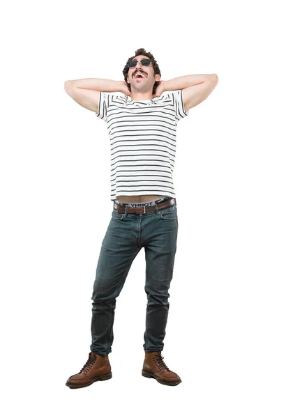 Young Crazy Man Satisfied Expression Pose Full Body Cutout Person — Stock Photo, Image