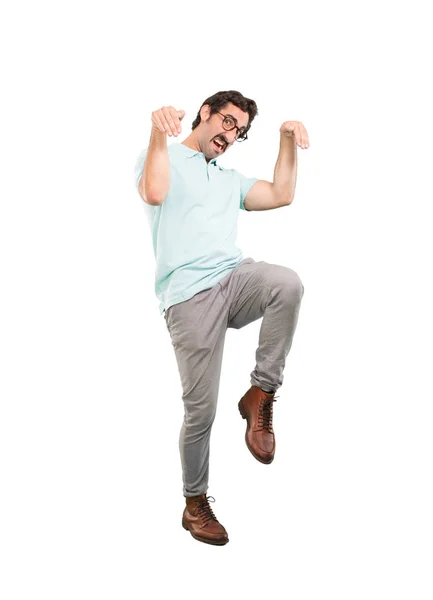 Young Crazy Man Angry Expression Full Body Cutout Person White — Stock Photo, Image