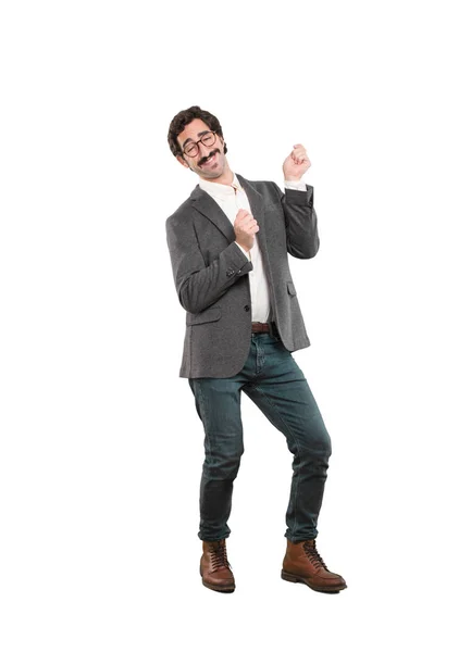 Young Crazy Man Dancing Full Body Cutout Person White Background — Stock Photo, Image