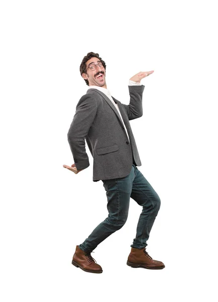 Young Crazy Man Dancing Full Body Cutout Person White Background — Stock Photo, Image