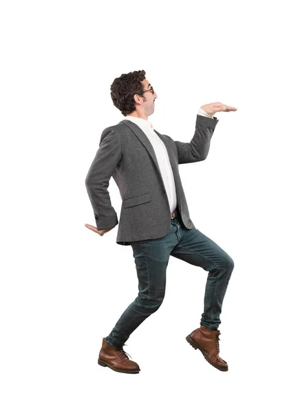 Young Crazy Man Dancing Full Body Cutout Person White Background — Stock Photo, Image