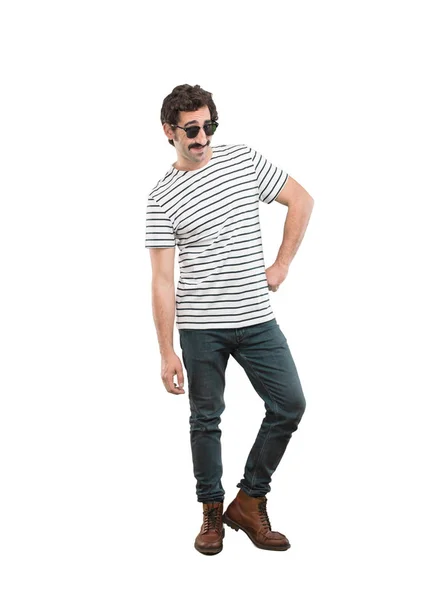 Young Crazy Man Proud Pose Full Body Cutout Person White — Stock Photo, Image