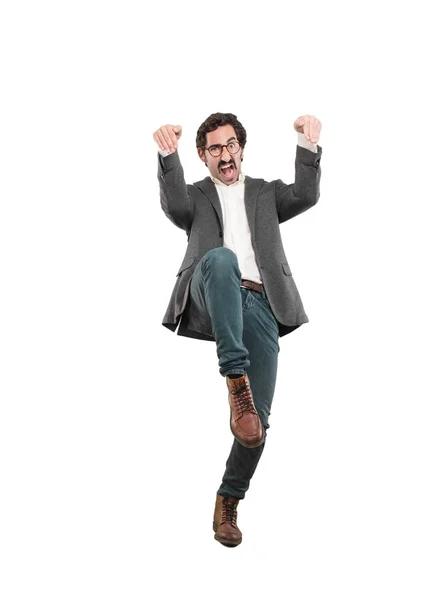 Young Crazy Man Fighting Karate Pose Full Body Cutout Person — Stock Photo, Image