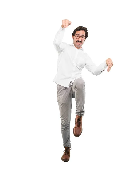 Young Crazy Man Angry Expression Full Body Cutout Person White — Stock Photo, Image