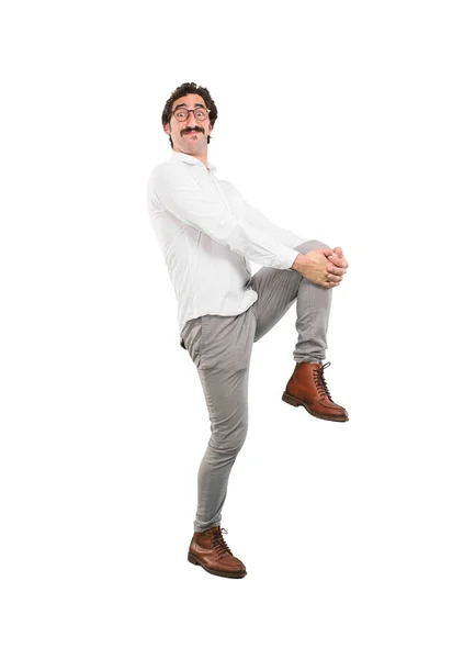 Young Crazy Man Proud Pose Full Body Cutout Person White — Stock Photo, Image