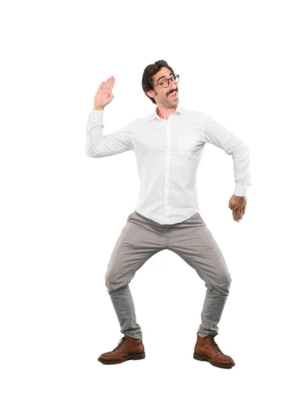 Young Crazy Man Dancing Full Body Cutout Person White Background — Stock Photo, Image