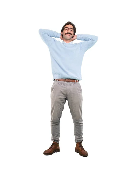 Young Crazy Man Satisfied Expression Pose Full Body Cutout Person — Stock Photo, Image