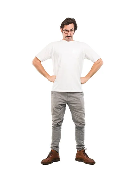 Young Crazy Man Angry Expression Full Body Cutout Person White — Stock Photo, Image