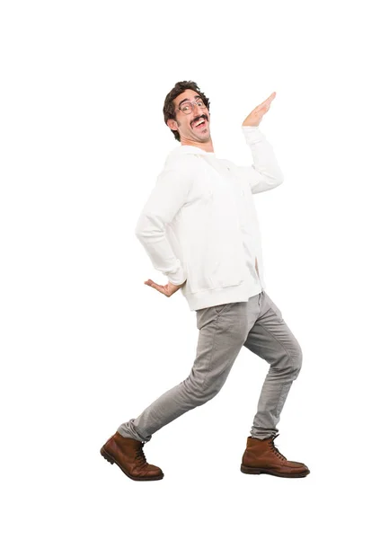 Young Crazy Man Dancing Full Body Cutout Person White Background — Stock Photo, Image