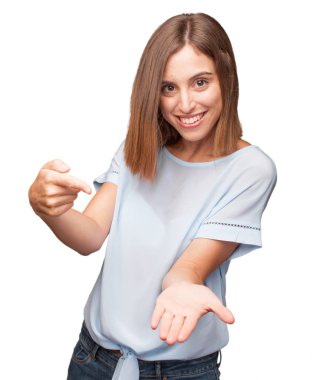 genç kadın gösteren işareti oldukça