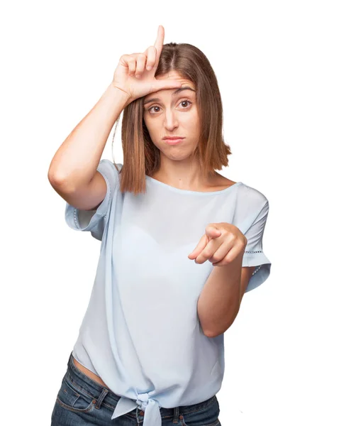 Young Pretty Woman Loser Sign — Stock Photo, Image