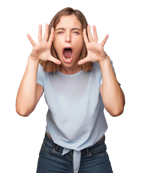 Young Pretty Woman Shouting — Stock Photo, Image