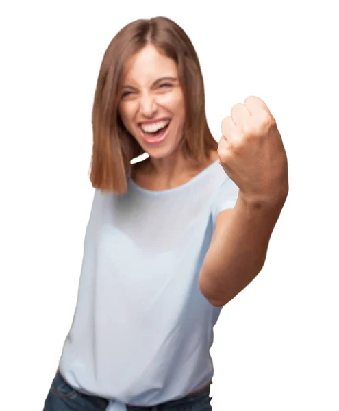 Young Pretty Woman Victory Expression — Stock Photo, Image