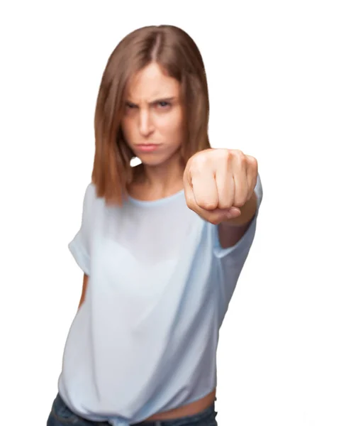 Young Angry Woman Showing Her Fist — Stock Photo, Image