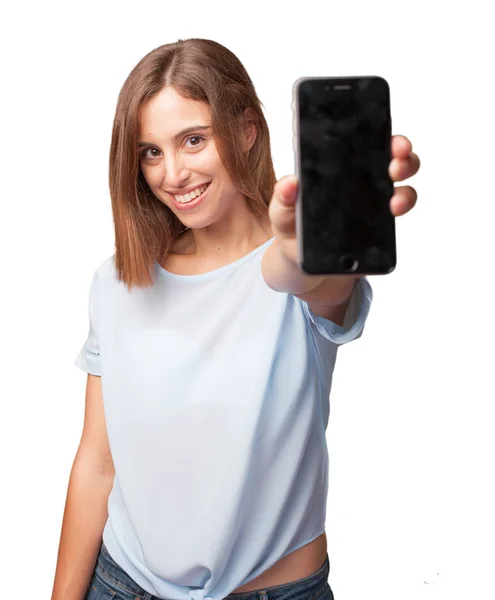Jeune Jolie Femme Avec Smartphone — Photo