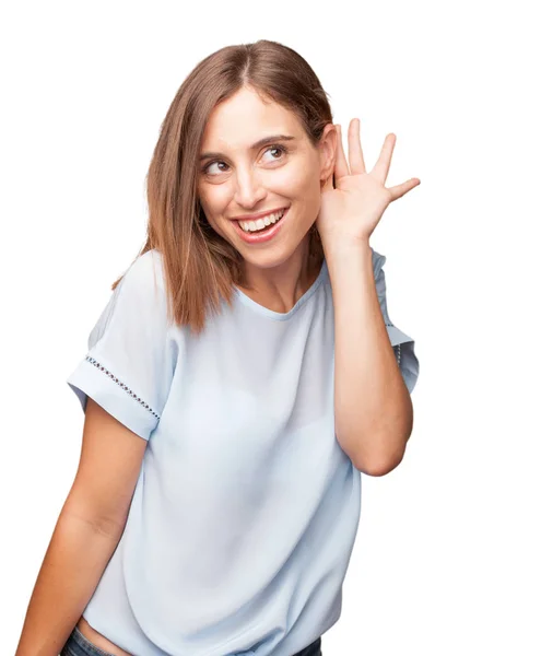 Joven Bonita Mujer Tratando Escuchar — Foto de Stock