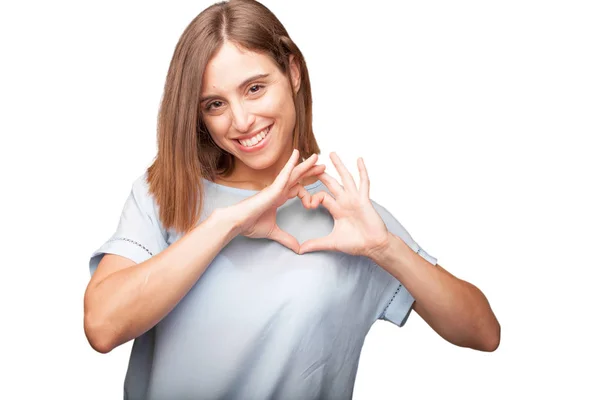 Joven Bonita Mujer Con Signo Corazón —  Fotos de Stock