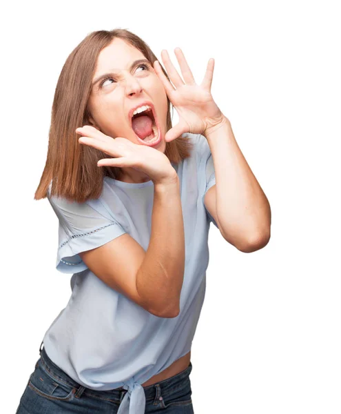 Young Pretty Woman Shouting — Stock Photo, Image