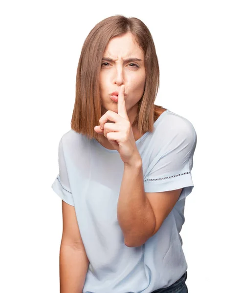 Young Pretty Woman Silence Sign — Stock Photo, Image