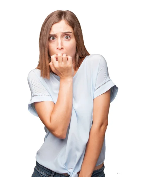 Young Pretty Woman Scared Expression — Stock Photo, Image