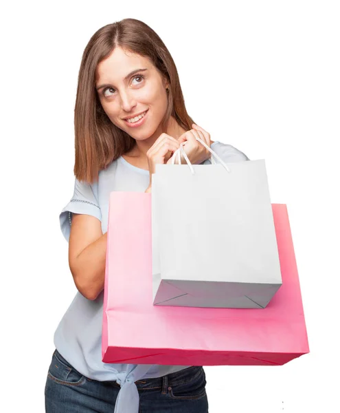 Joven Bonita Mujer Con Bolsas Compras —  Fotos de Stock