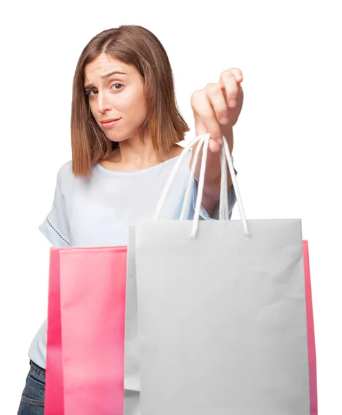 Joven Bonita Mujer Con Bolsas Compras —  Fotos de Stock