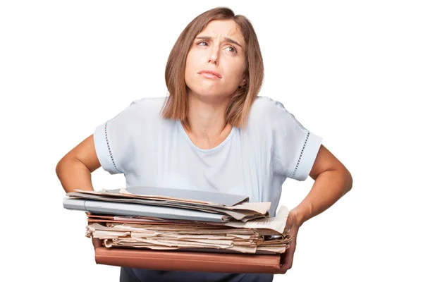 Young Pretty Woman Holding Office Documents Files — Stock Photo, Image