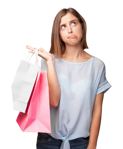 Jonge Mooie Vrouw Met Shopping Tassen — Stockfoto