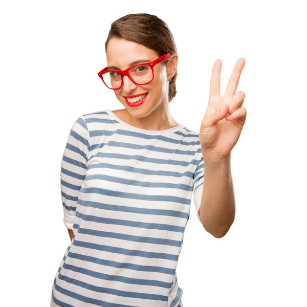 Young Pretty Woman Victory Sign — Stock Photo, Image