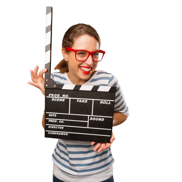 Young Pretty Woman Clapper — Stock Photo, Image