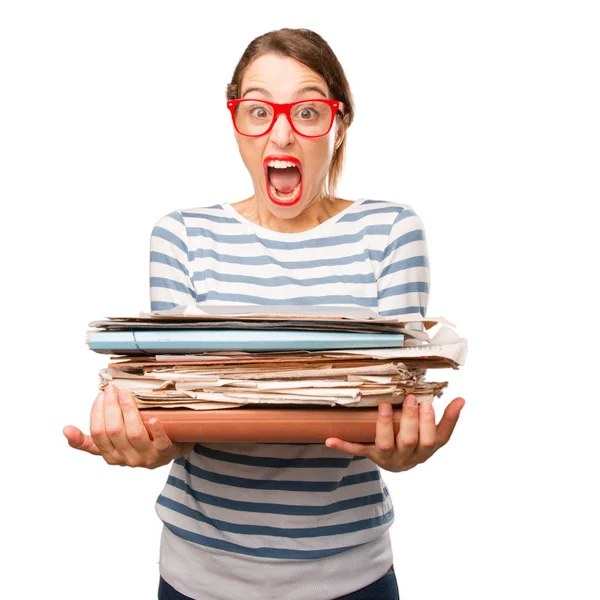 Young Pretty Woman Holding Documents White Background — Stock Photo, Image