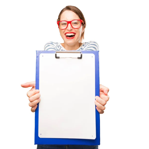 Young Pretty Woman Holding File Cabinet — Stock Photo, Image