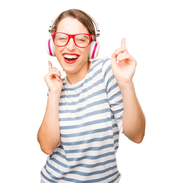 Young Pretty Woman Listening Music Headphones — Stock Photo, Image