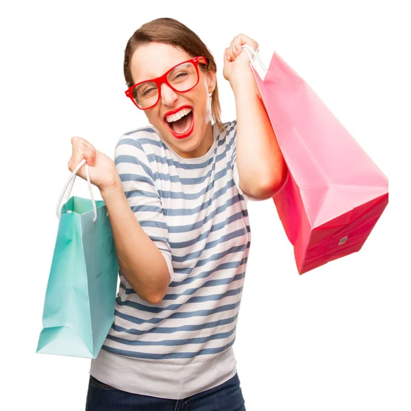 Joven Bonita Mujer Con Bolsas Compras —  Fotos de Stock