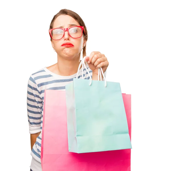 Joven Bonita Mujer Con Bolsas Compras — Foto de Stock