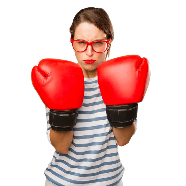 Jeune Jolie Femme Avec Des Gants Boxe — Photo