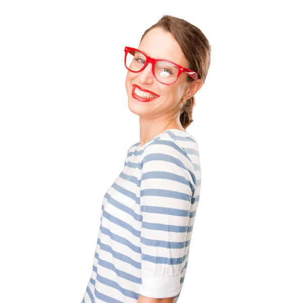 Jovem Mulher Bonita Sorrindo Expressão Feliz — Fotografia de Stock