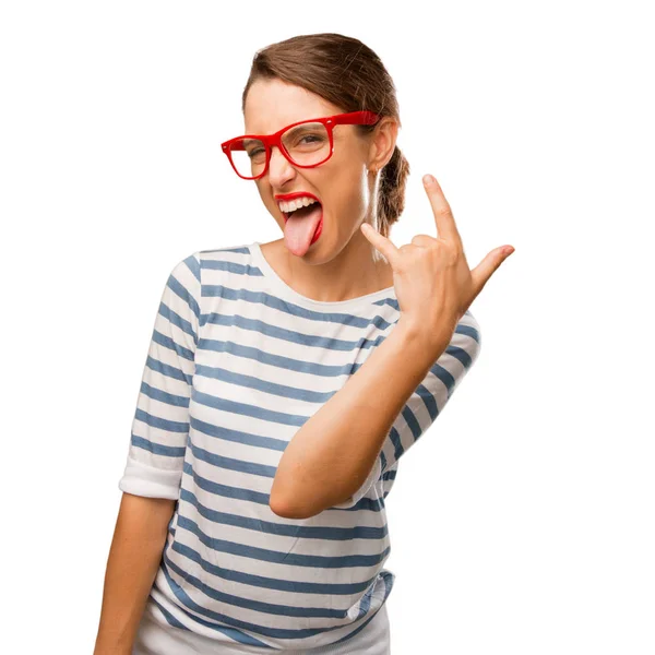 Young Pretty Woman Rock Roll Expression — Stock Photo, Image