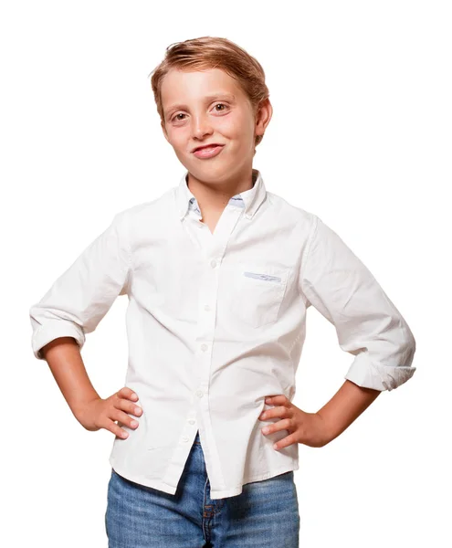 Νεαρό Ξανθό Αγόρι Υπερήφανη Στάση — Φωτογραφία Αρχείου