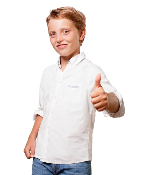 Young Blonde Boy All Right Sign — Stock Photo, Image