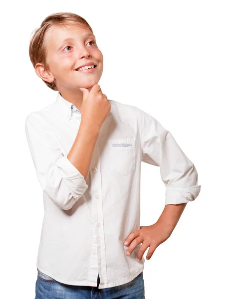 Young Boy Wondering White Background — Stock Photo, Image