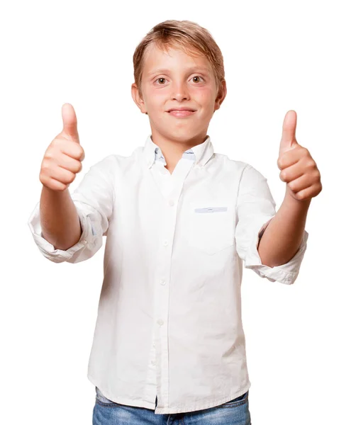 Young Blonde Boy All Right Sign — Stock Photo, Image